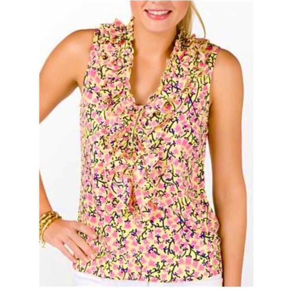 Lilly Pulitzer Allison Floral Sleeveless Ruffle Blouse Small